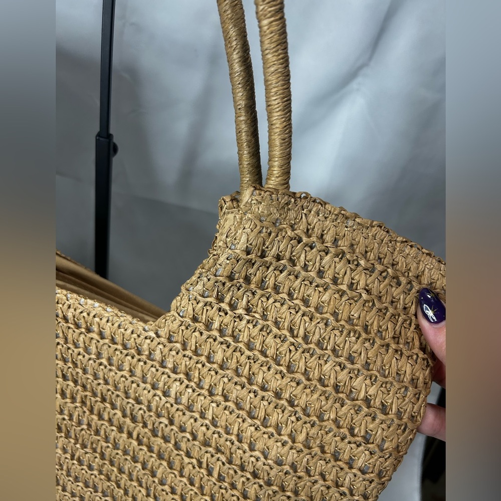 NWT Tan Raffia Woven Tote Bag - Picture 2 of 4